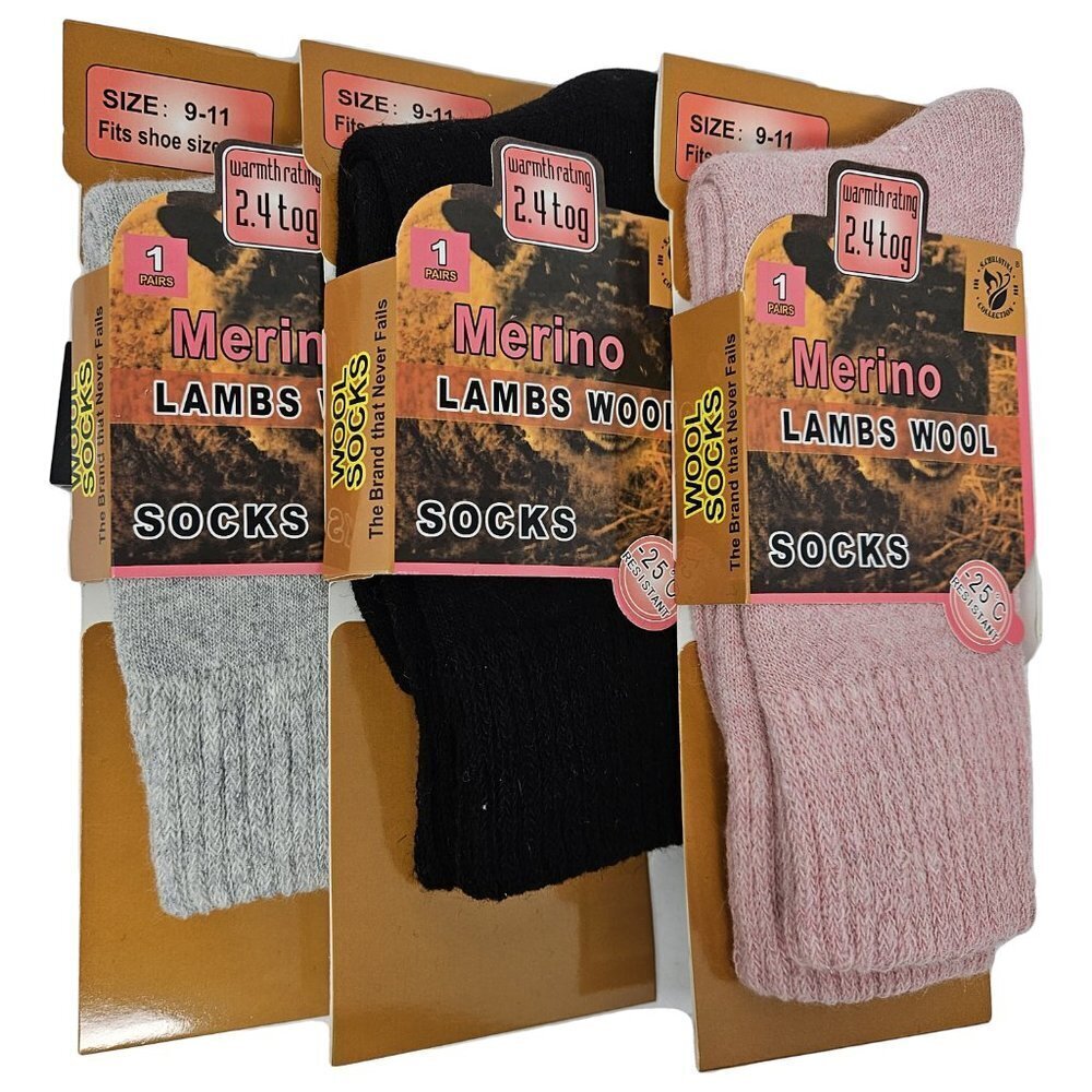 Women Merino Lamb Wool Socks, Thick Warm Winter Hiking Crew Socks,  3-Pairs NWT